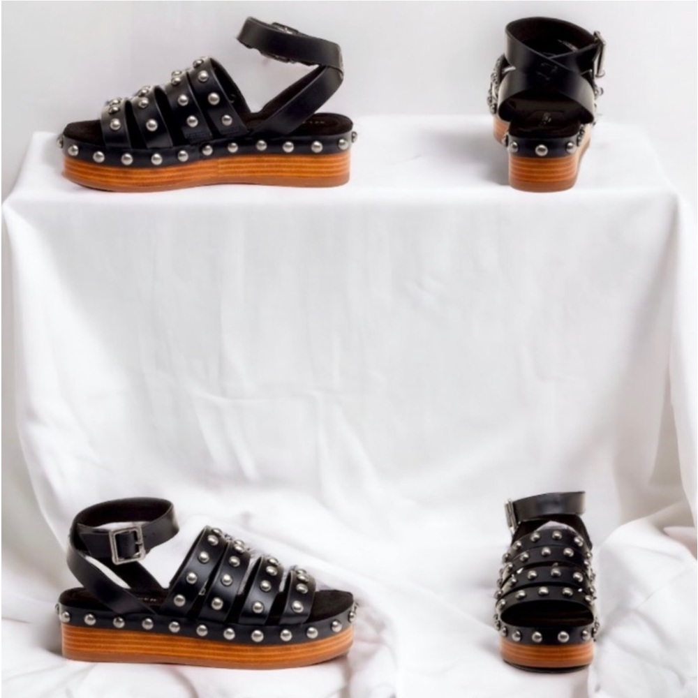 Kelsi Dagger Black Studded Leather Platform Sandals